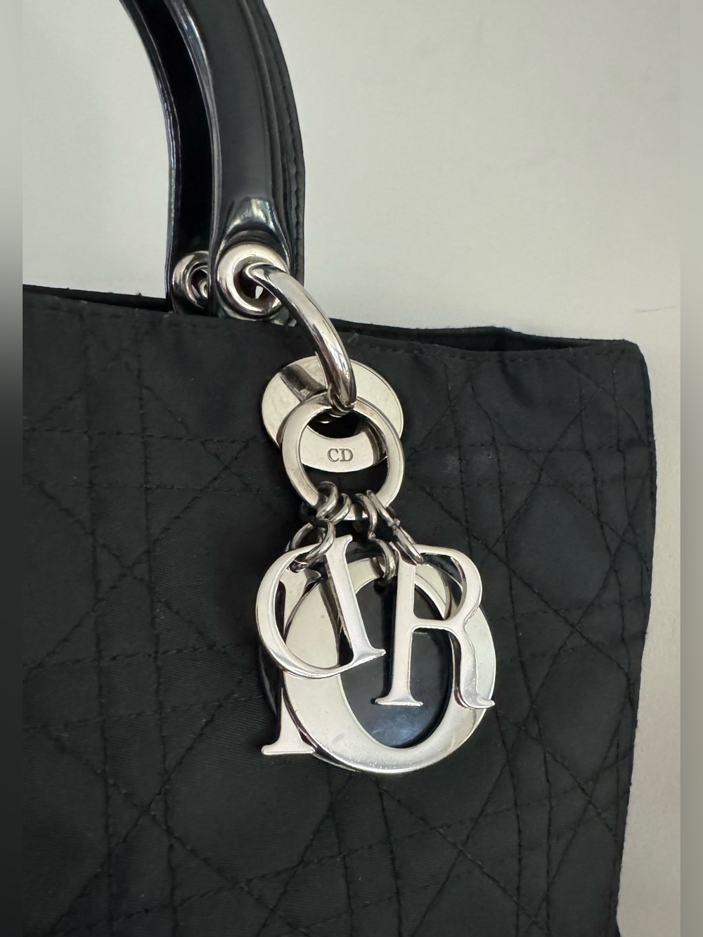 CHRISTIAN DIOR Vintage Large Black Quilted Nylon Lady Dior Tote Bag - Picture 3 of 12